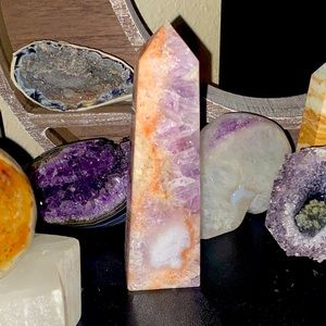 Pink & Purple Amethyst Flower Agate Quartz Druzy Tower